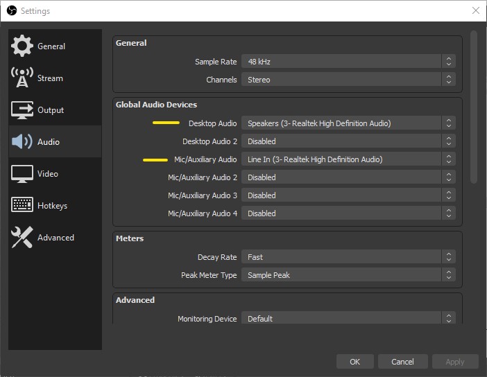 remote video collaboration obs audio settings